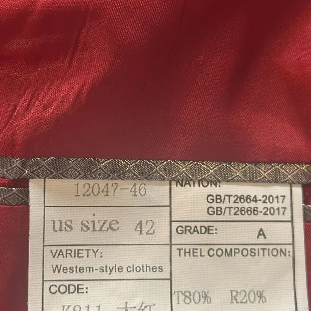 Men’s Red Slim Fit Suit Jacket Blazer Prom Party Formal Size 42 NWOT